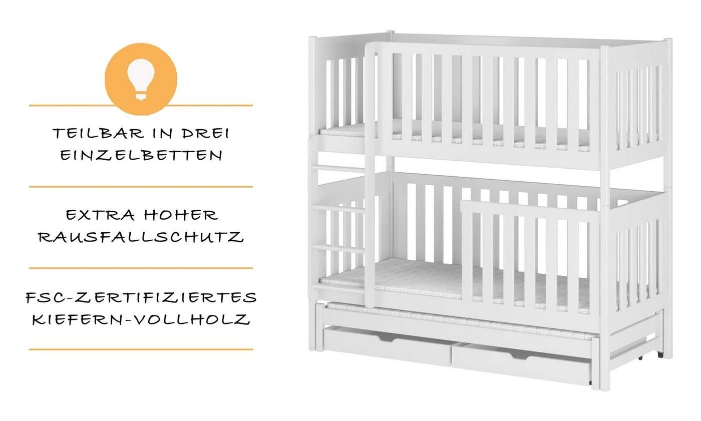 Kids Collective Etagenbett mit Ausziehbett und Schubladen Weiß