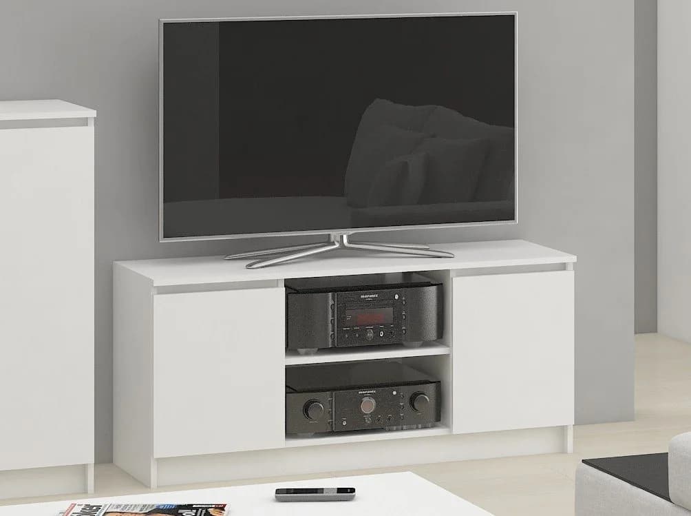Home Collective TV-Schrank 120 cm Weiß mit zwei Türen und zwei offenen Regalen