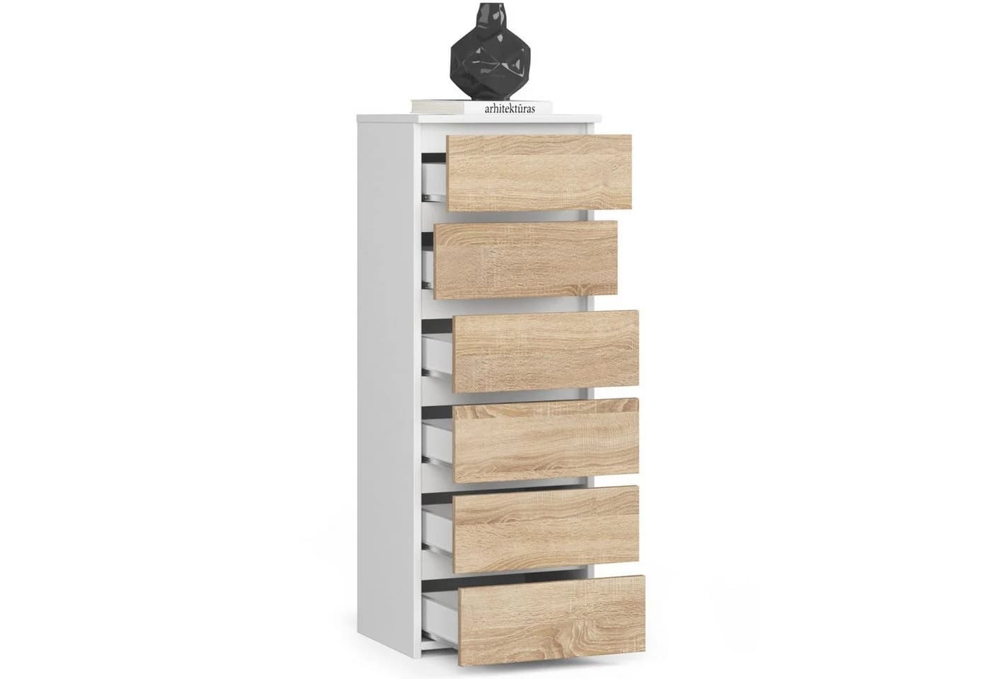 Home Collective Kommode 40 cm weiß-sonoma mit 6 Schubladen