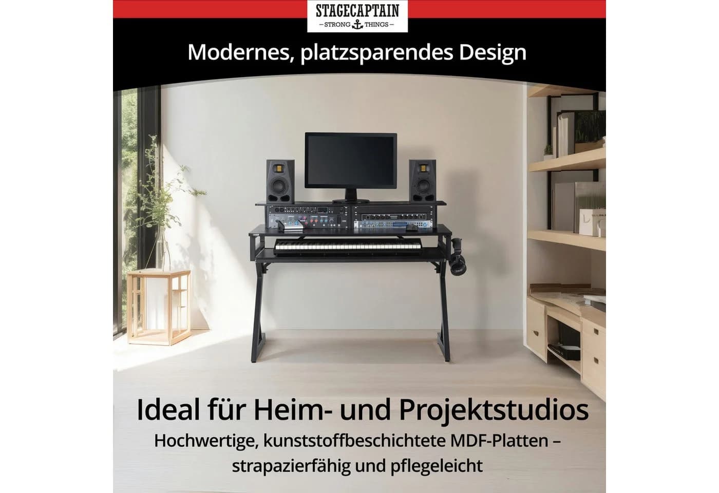 Stagecaptain Schreibtisch ST-120 Studiotisch Schwarz mit Rackschienen