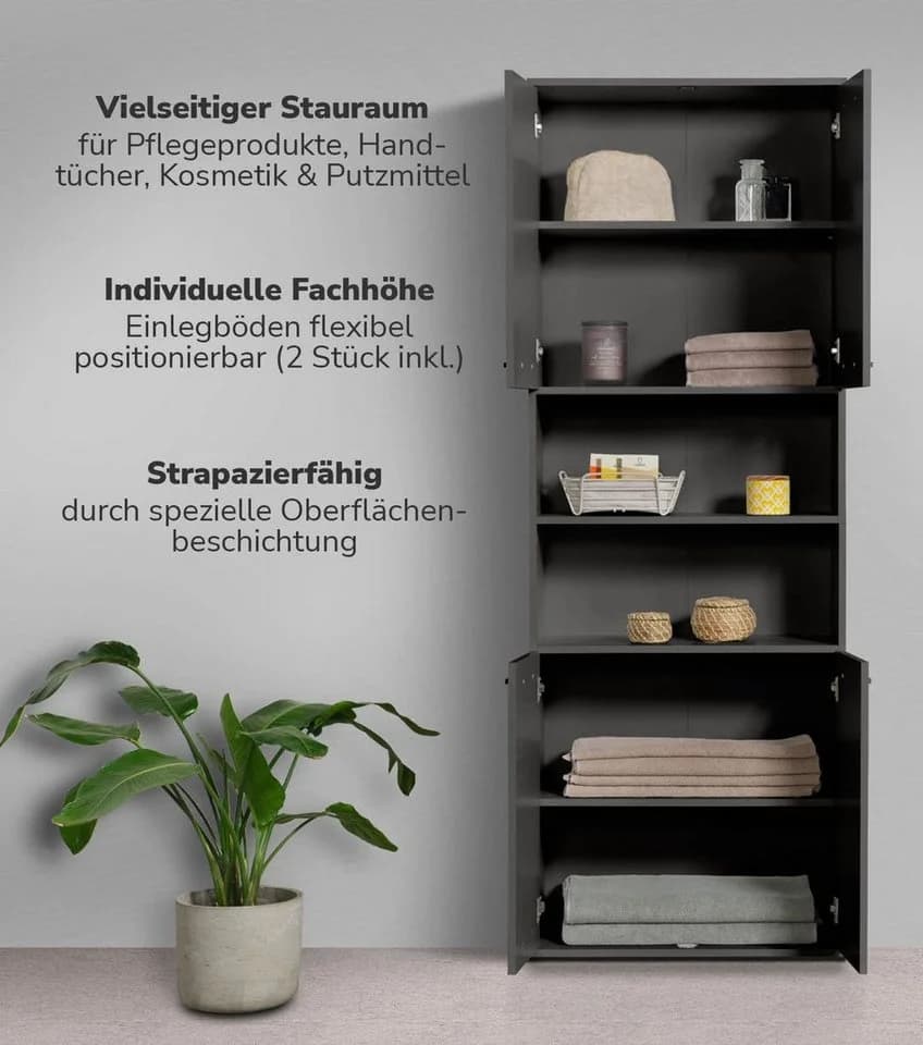 mokebo Hochschrank Der Kapitän Anthrazit Schwarz mit 5 Einlegeböden