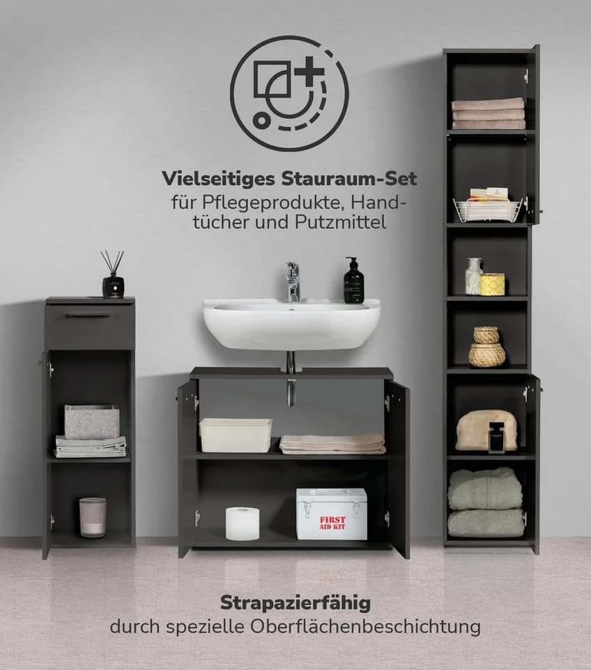 mokebo Badmöbel-Set Der Steuermann 3-teilig Schwarz