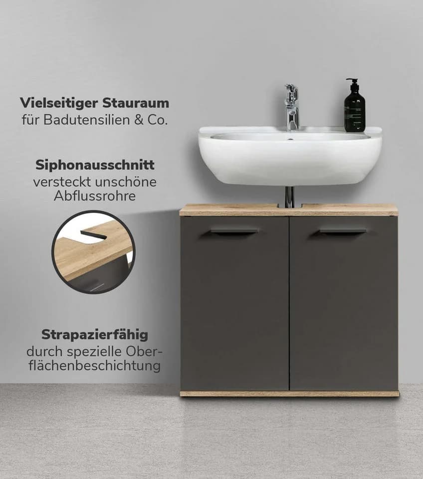 mokebo Waschbeckenunterschrank Der Waschbär Eiche Schwarz