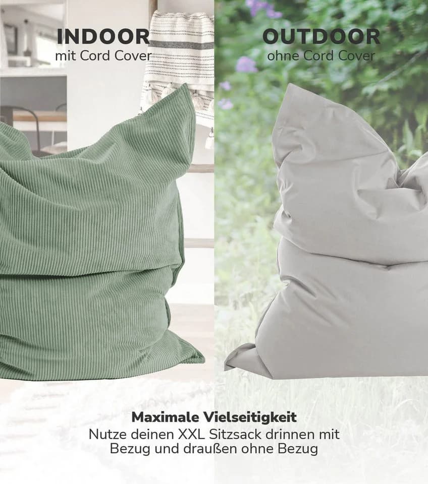 mokebo Sitzsack Cover Cord Grau Bean Bag Hülle