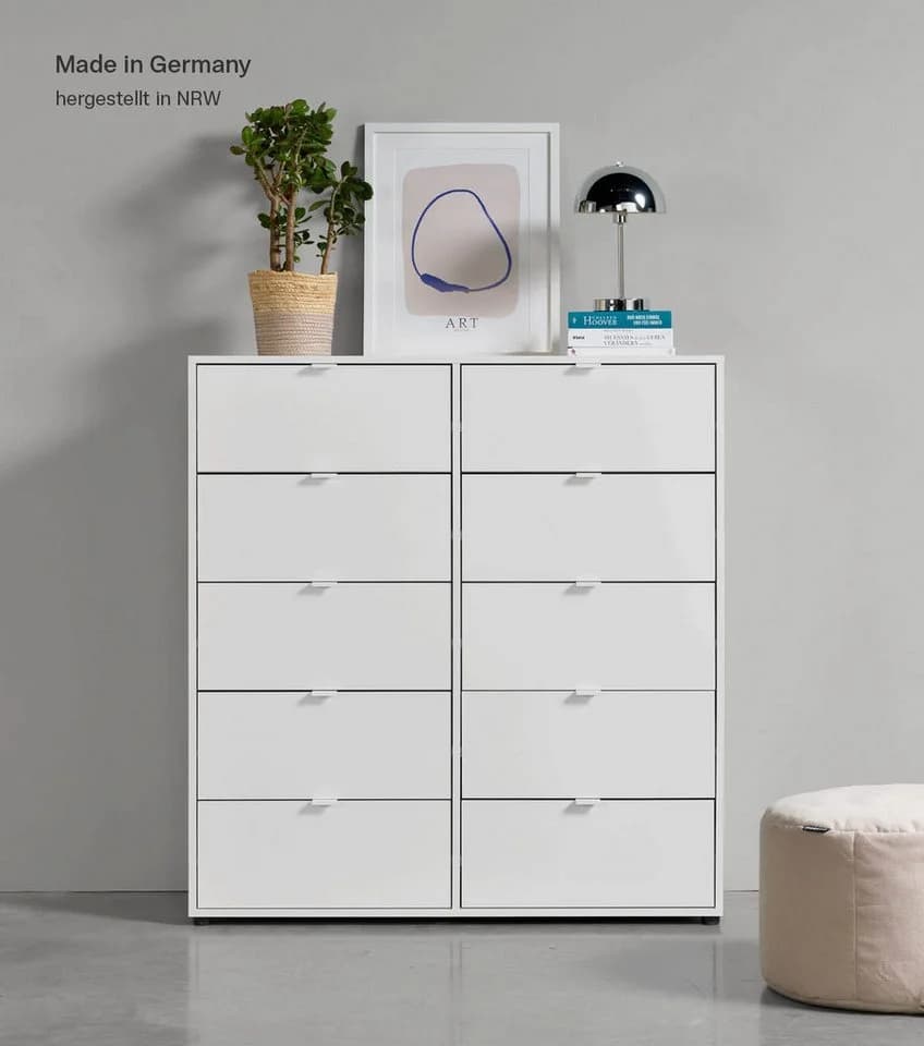 mokebo Sideboard Weiß Schubladenkommode mit Kippschutz