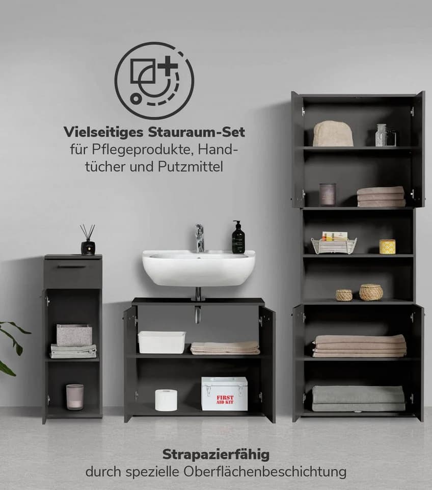 mokebo Badmöbel-Set Der Steuermann 3-teilig Schwarz