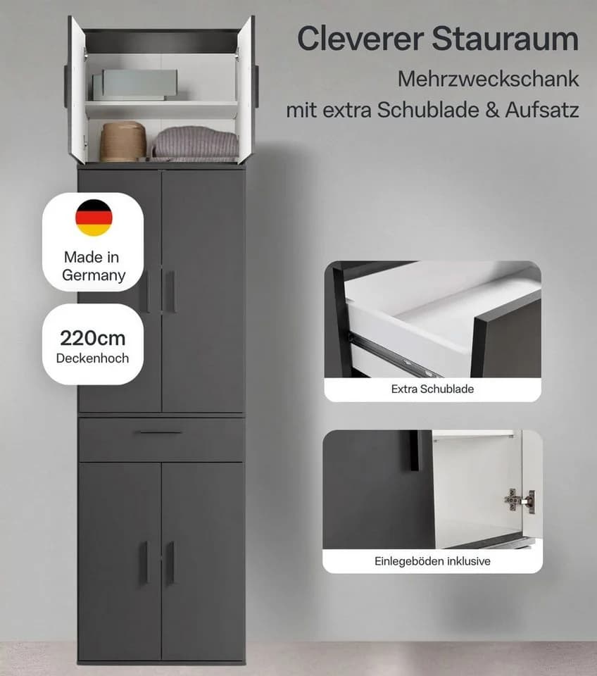 mokebo Mehrzweckschrank Der Extralange Anthrazit Made in Germany