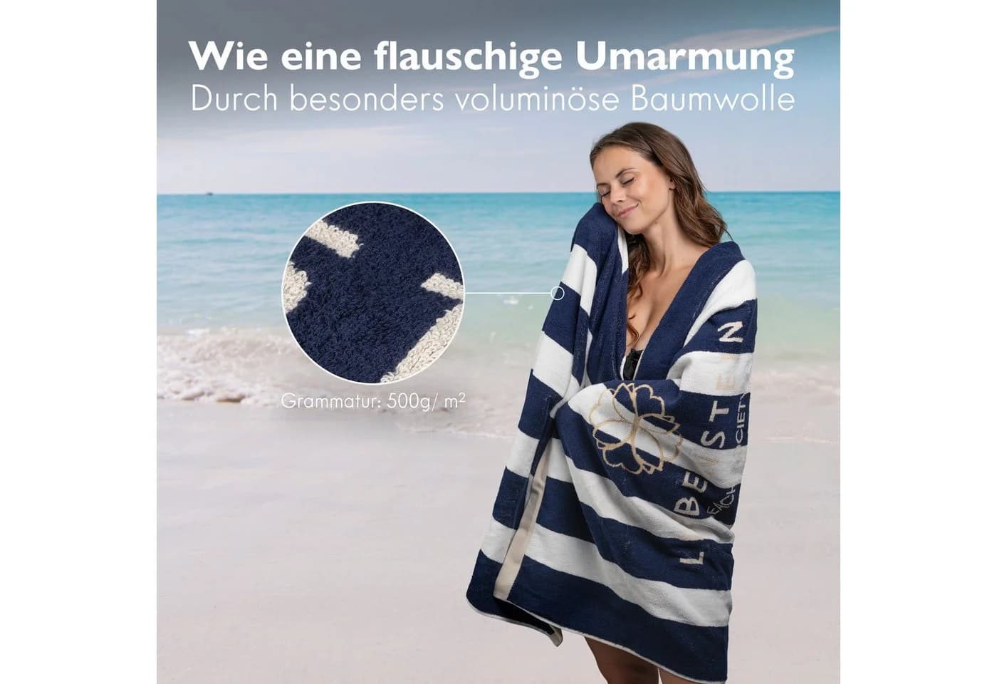 Liebenstein Strandtuch Premium Badetuch Baumwolle Weiß Blau
