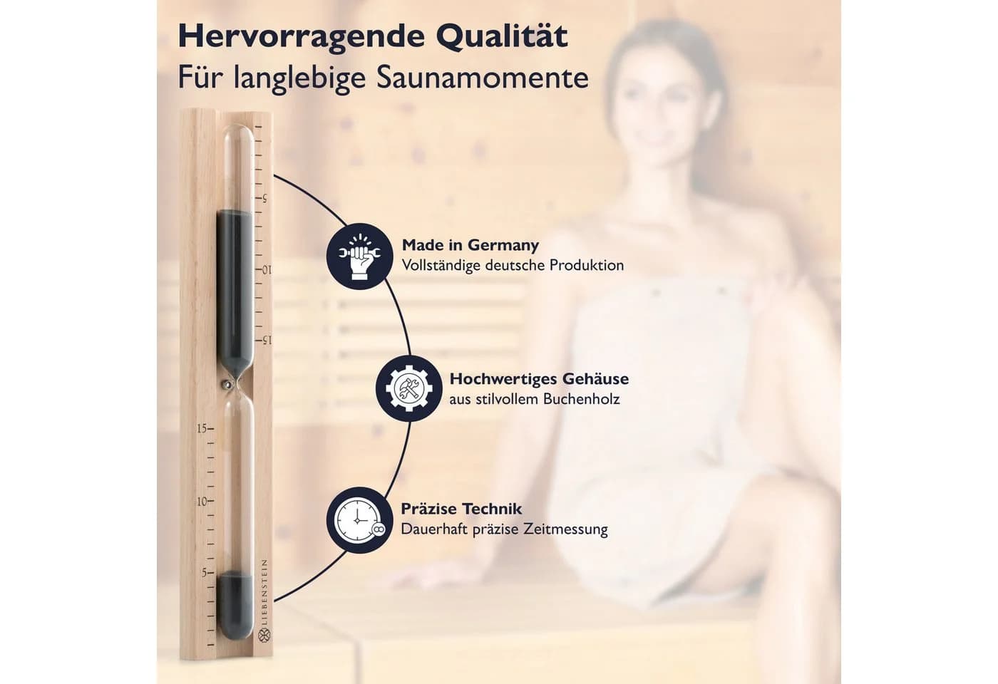 Liebenstein Sauna-Sanduhr Made in Germany Buchenholz Schwarz