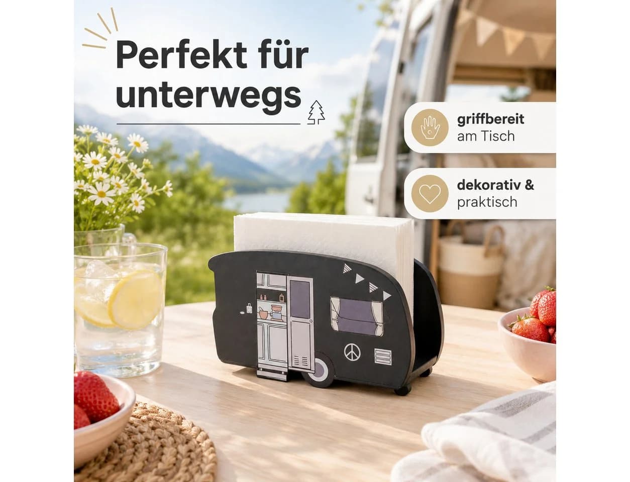 ReWu Serviettenhalter Boltze Vanlife Holz Schwarz