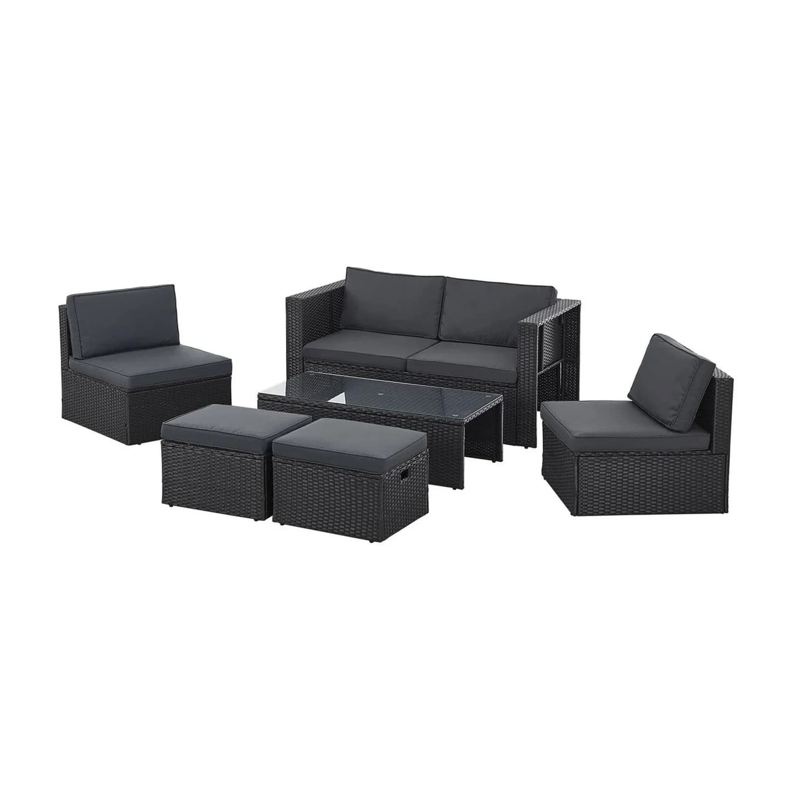 Juskys Gartenlounge-Set Salou 6-tlg. Schwarz Grau Polyrattan mit Kissen