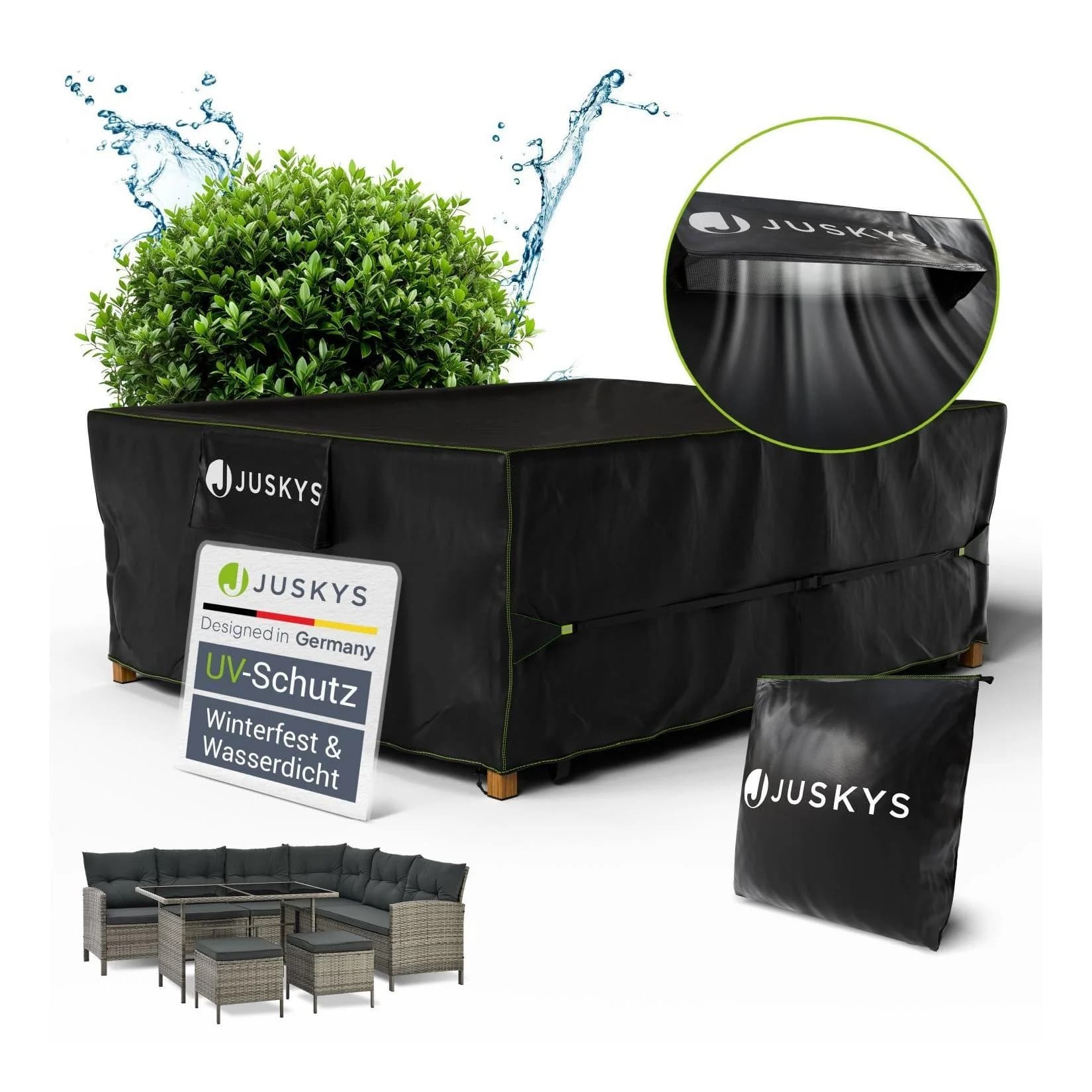 Juskys Gartenmöbel Abdeckplane 250x210x90 cm Winterfest Wasserdicht UV-Schutz Schutzhülle