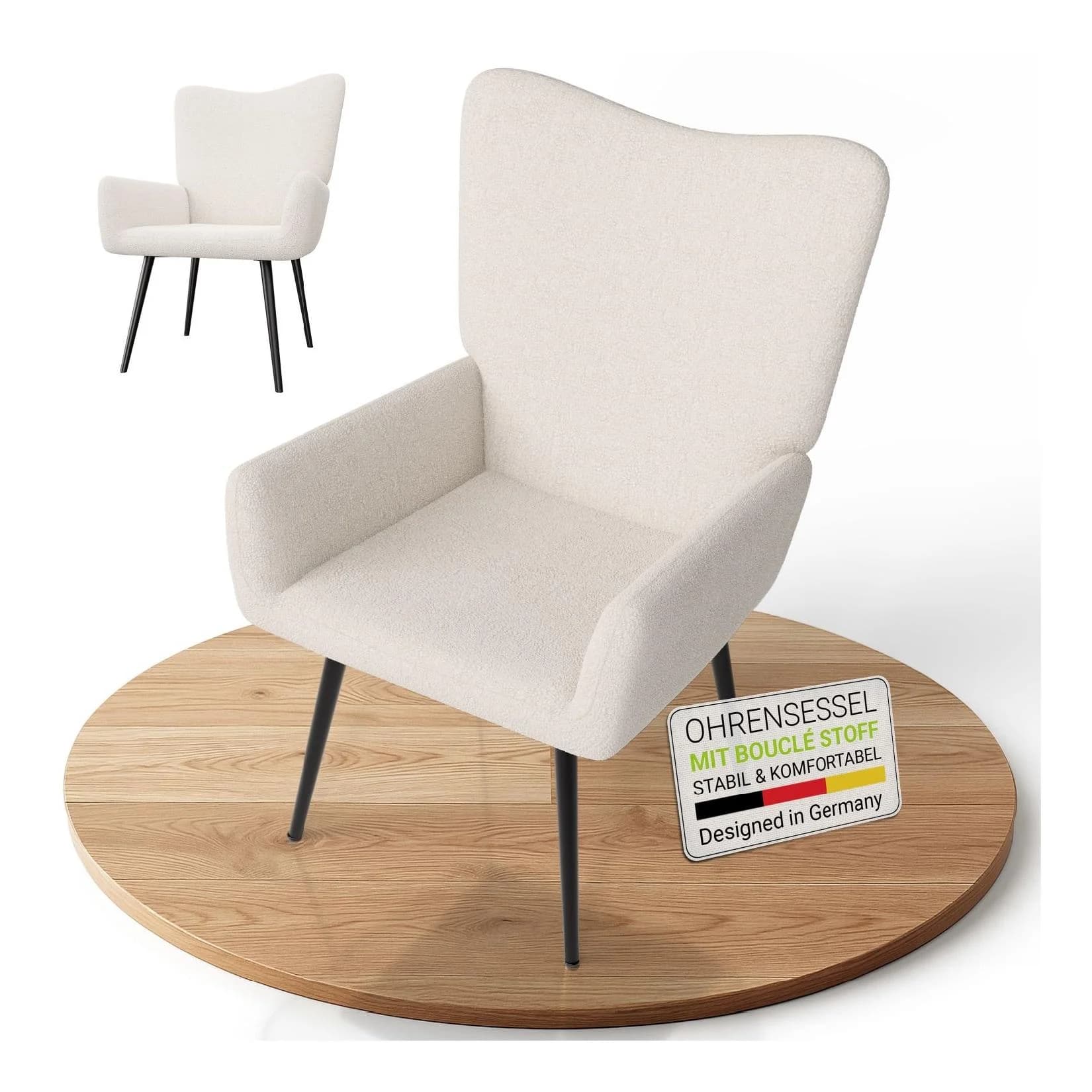 Juskys Ohrensessel Odense Beige Bouclé