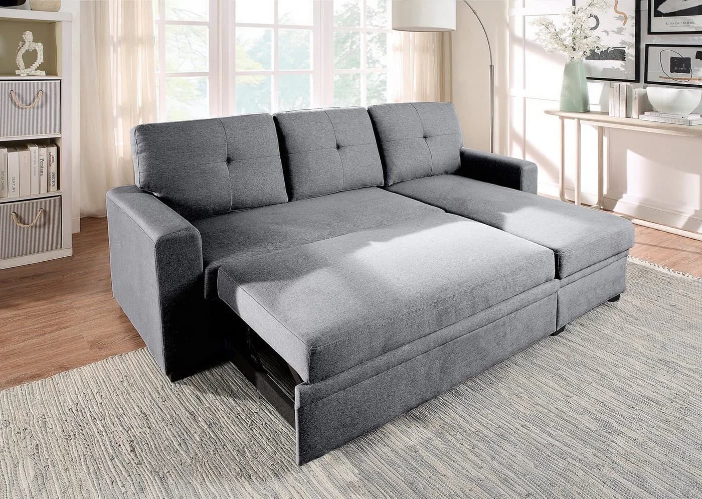 ATLANTIC home collection Ecksofa Gerrit L-Form Grau mit Bettfunktion
