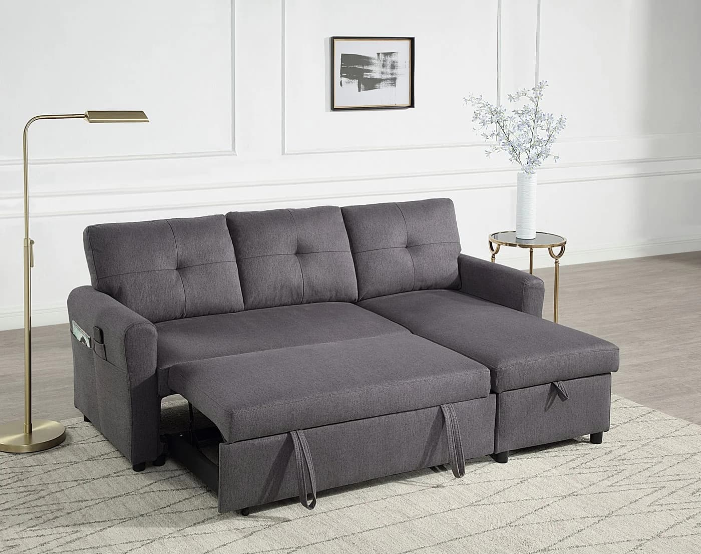 ATLANTIC HOME COLLECTION Schlafsofa Gustavo L-Form Dunkelgrau mit Bettkasten