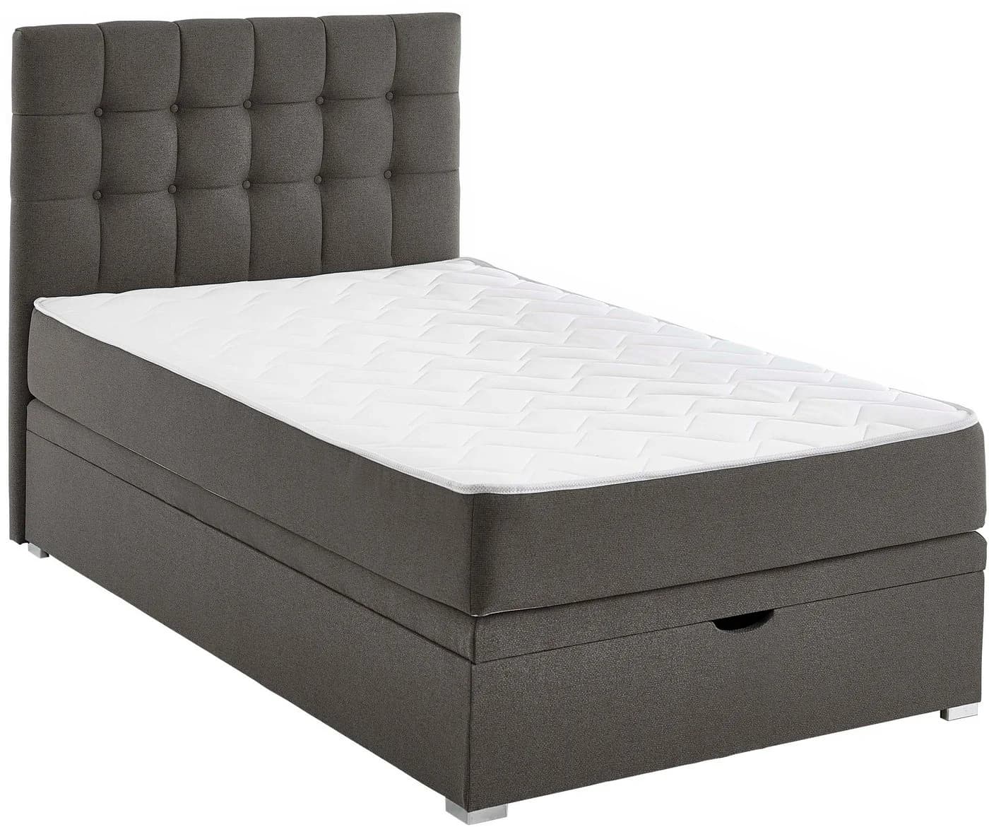 Boxbett Riona Dunkelgrau mit Matratze und Bettkasten