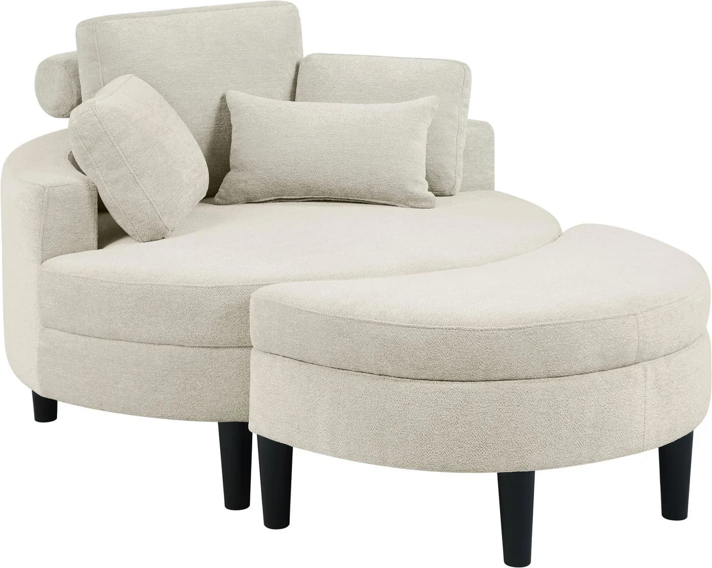 ATLANTIC HOME COLLECTION Loveseat Ravi mit Stauraumhocker Creme-Weiß