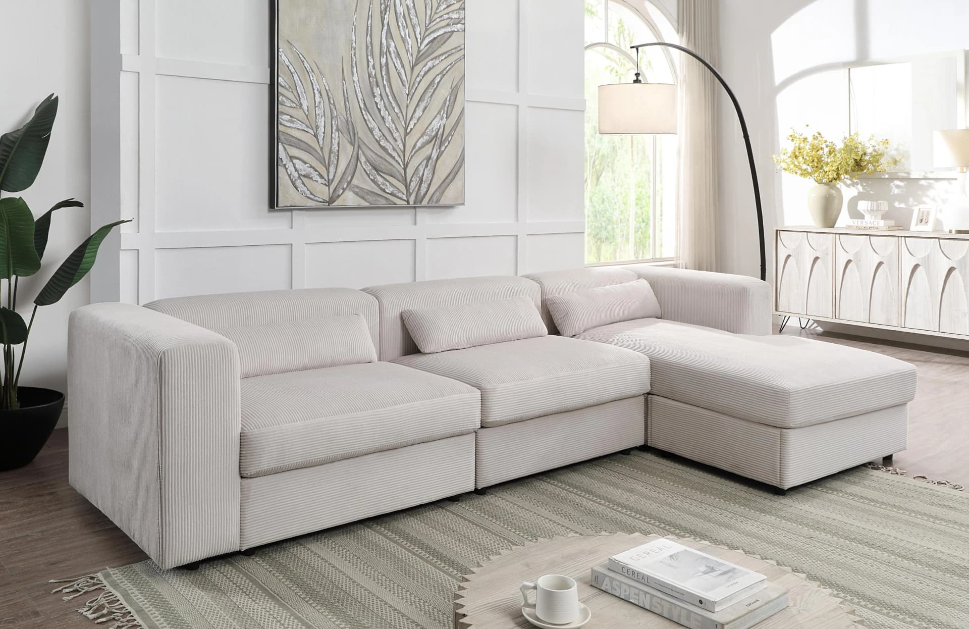 Atlantic Home Collection 3-Sitzer Sofa Recamiere Beige Breitcord