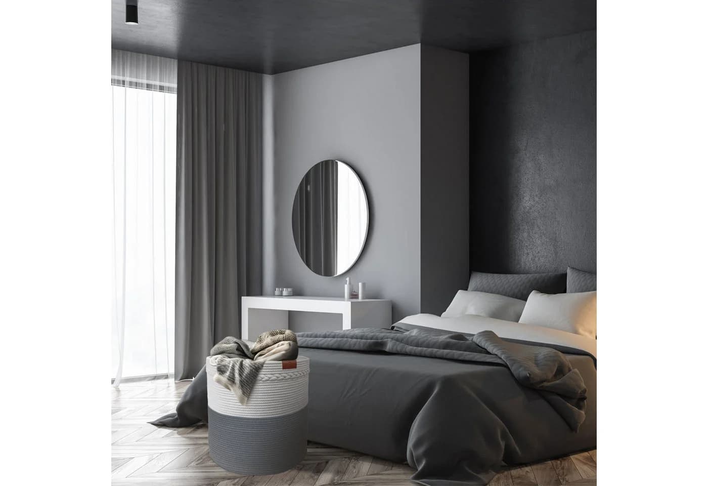 WIESEN.design Wäschekorb KNUT - Faltbar, Baumwolle, Grau/Beige