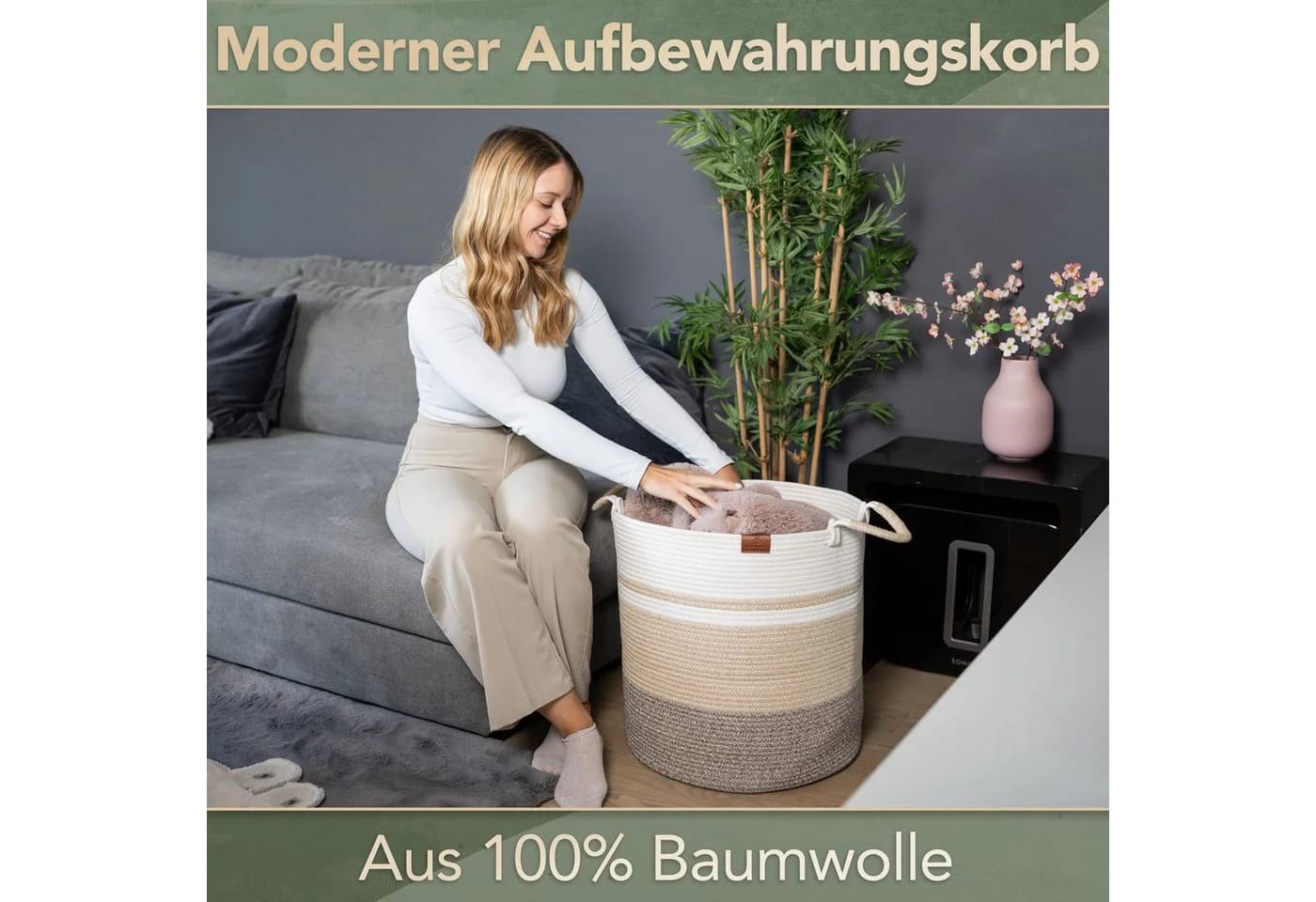 WIESEN.design Wäschekorb EMILIA 80L Baumwolle