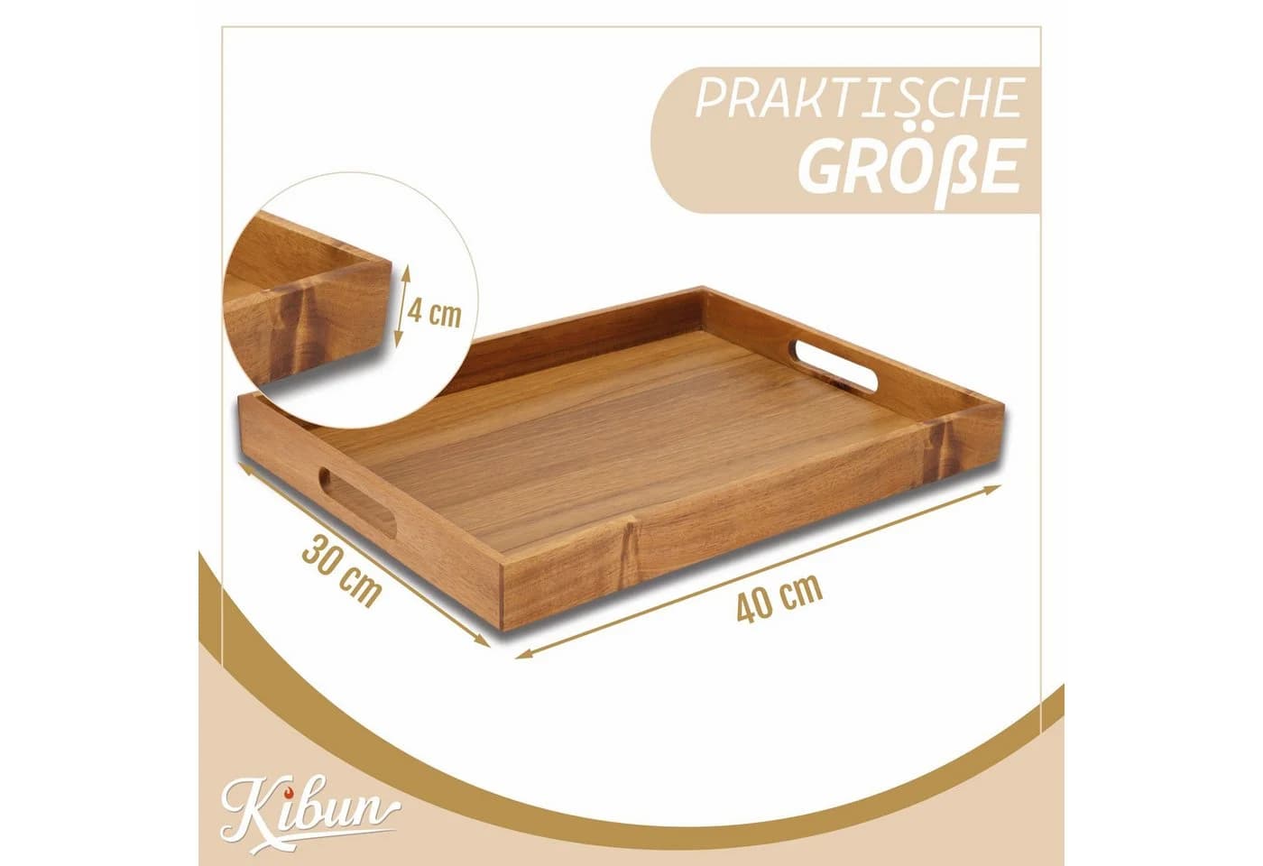 Kibun Serviertablett Akazienholz mit Griffen