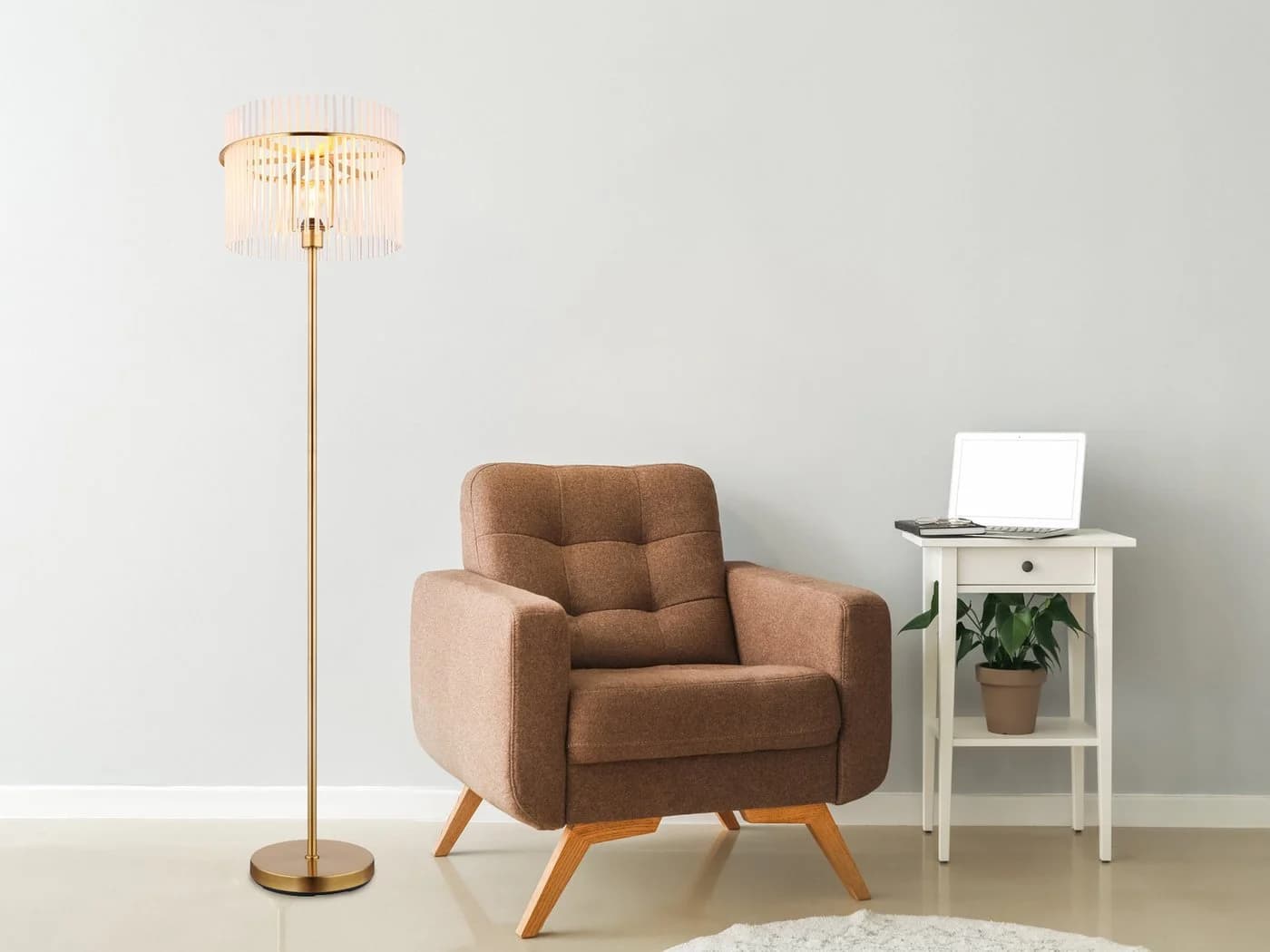 GLOBO LIGHTING LED Stehlampe Gold Dimmbar Retro Glas