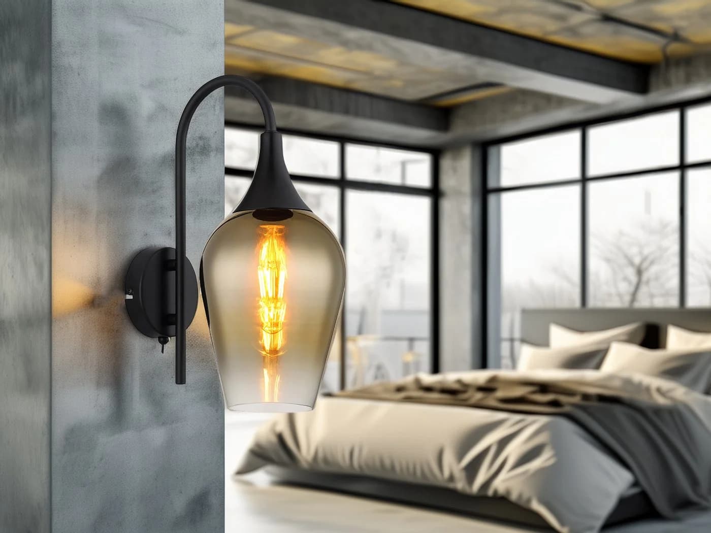 GLOBO LIGHTING LED Wandleuchte: Goldenes Glas & Schwarzes Metall