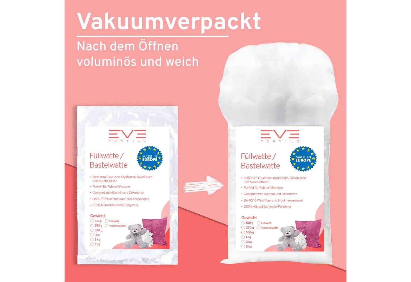 Eve Textile Kissenfüllung Polyester Weich Formstabil Hypoallergen