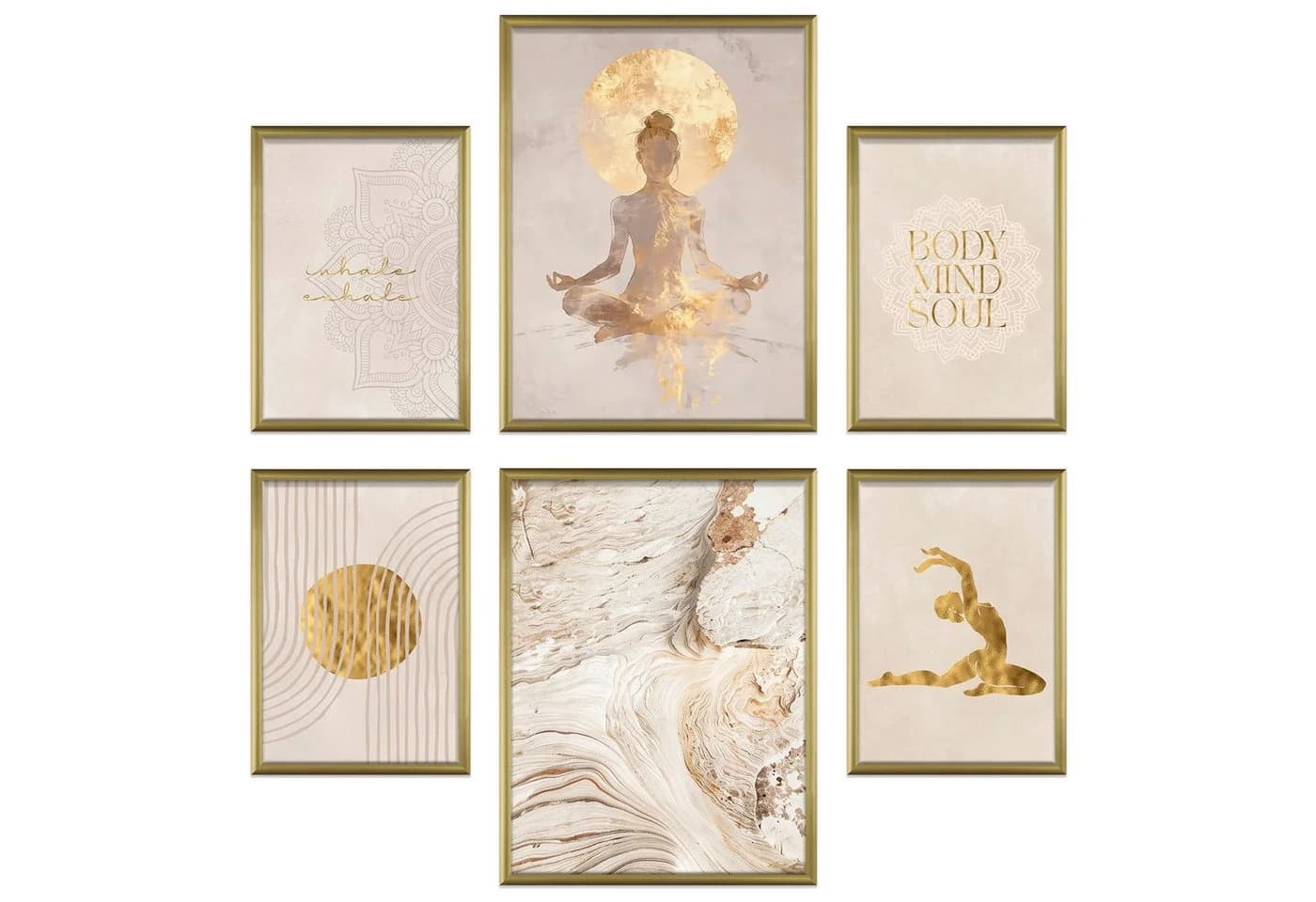 ARTFAVES Poster Set Yoga Spirit 6-tlg. Beige/Gold Wandbilder Collage