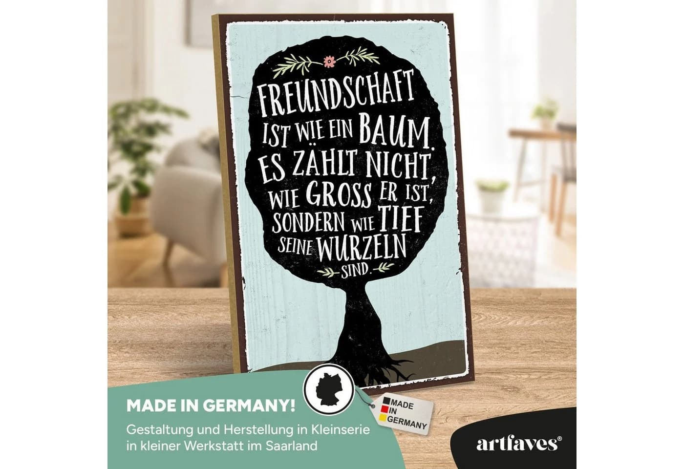 ARTFAVES Holzbild Schild mit Spruch Freundschaft ist wie ein Baum