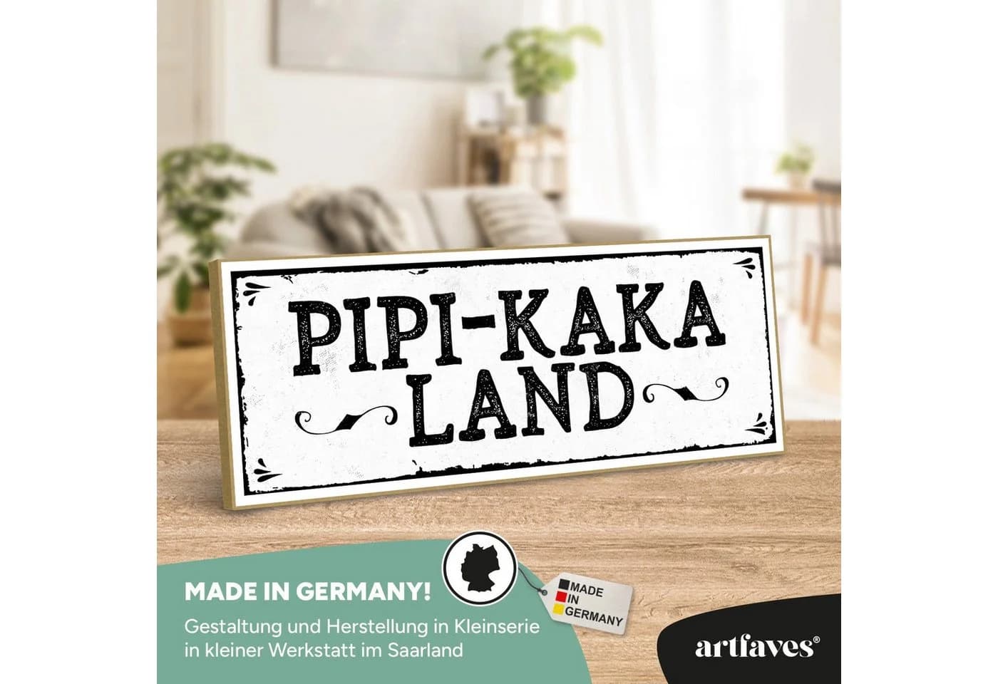 ARTFAVES Holzbild Schild mit Spruch PIPI-KAKA-LAND Bad Badezimmer WC Toilette