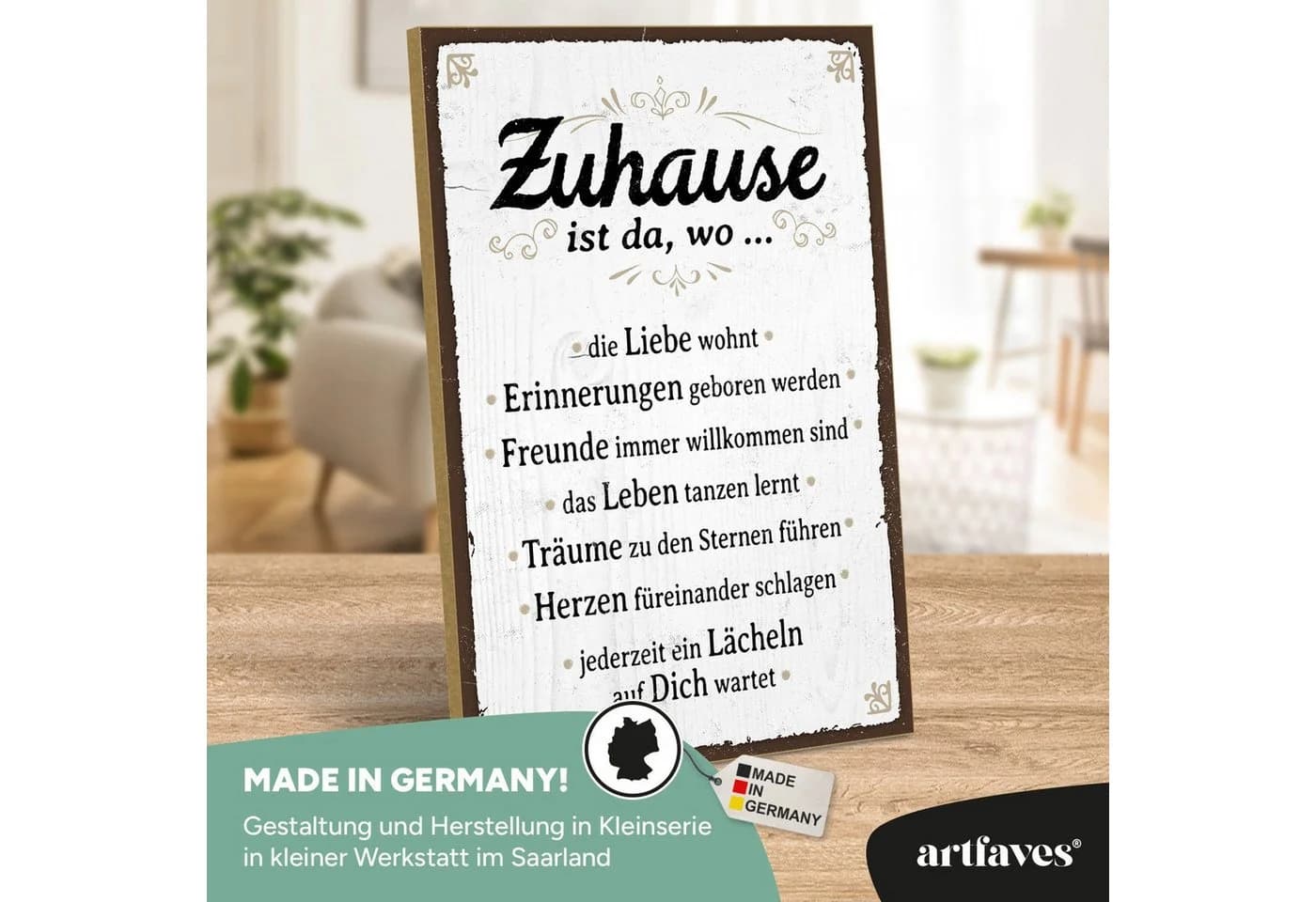 ARTFAVES Holzbild Spruch „ZUHAUSE IST DA WO“ Dekoschild