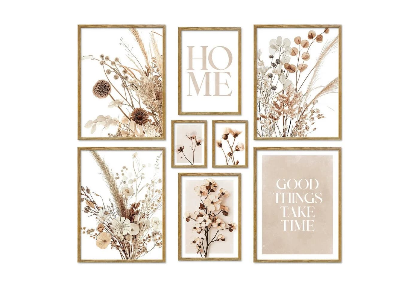 ARTFAVES Bilder-Collage Poster Set 8-tlg. Beige/Braun Trockenblumen Scandi Boho