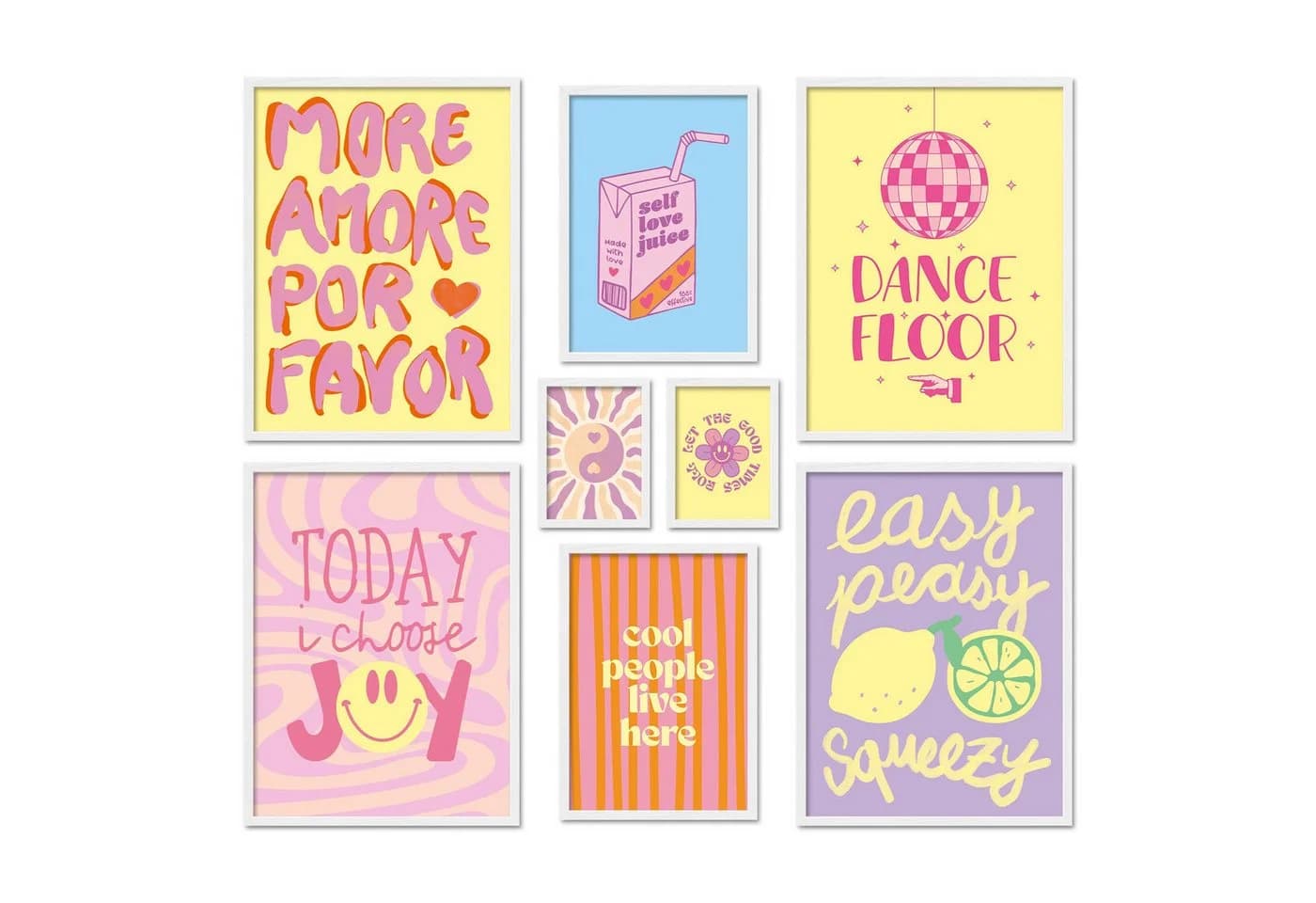 ARTFAVES Poster Set 8-tlg. Bunt Modern Typografie Dopamine Decor