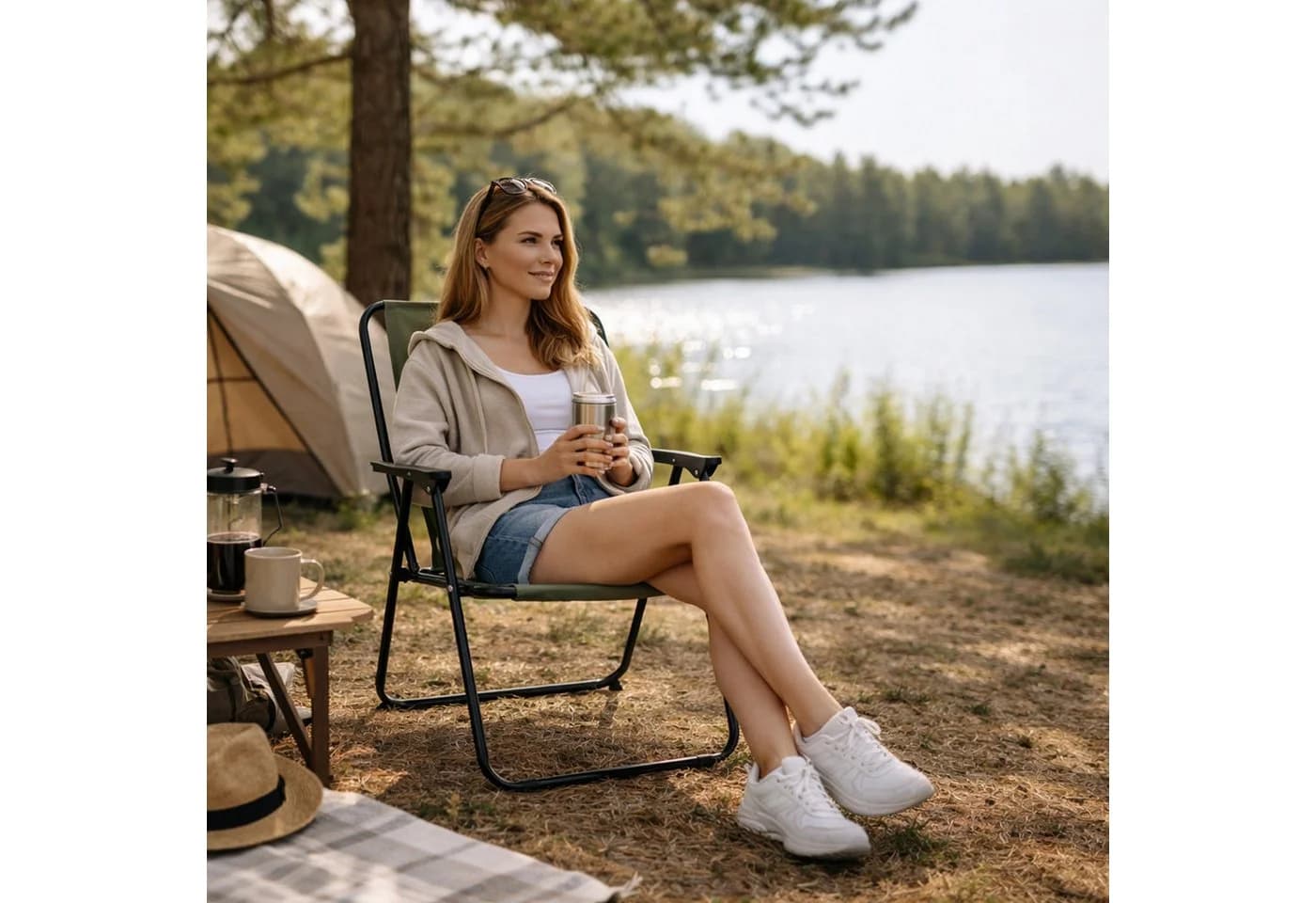 Mojawo Klappstuhl Campingstuhl Anglerstuhl Stoff Oxfort Metall Olivegrün