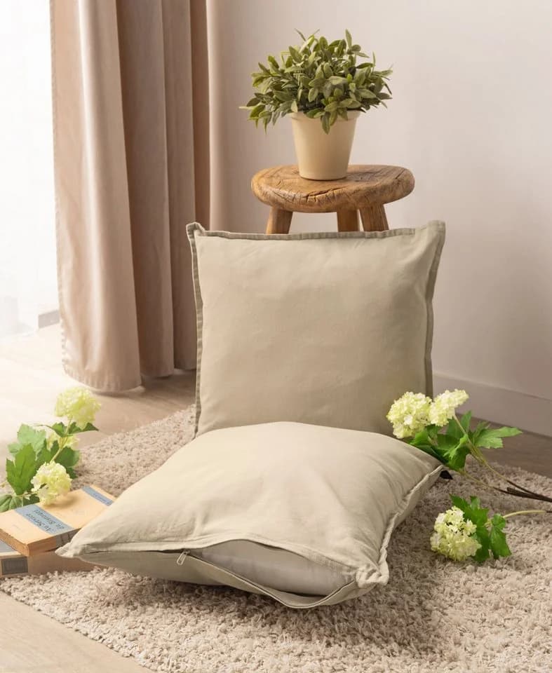 JACK Kissenbezüge 45x45cm 2er Set Leinenoptik Baumwolle Beige