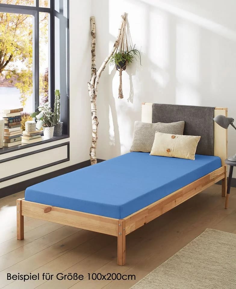 JACK Spannbettlaken Satin Uni Blau Rundumgummizug