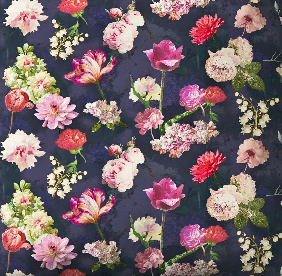 JACK Biber-Bettwäsche 135x200cm Blumen Bunt Dunkelblau