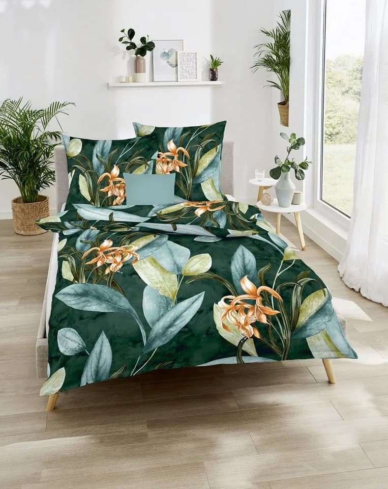 JACK Wendebettwäsche Asmara allover Jade Grün 135x200cm Feinbiber
