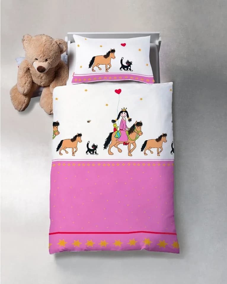 JACK Babybettwäsche 100x135cm Prinzessin Pferd Pink Weiß