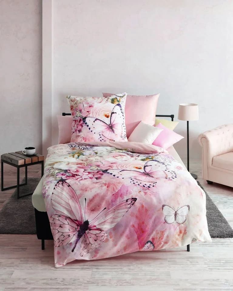 JACK Wendebettwäsche 135x200cm Butterfly Dreams Rosé Satin