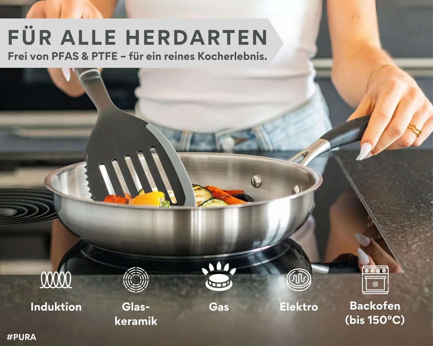 divory Pfannen-Set 3er Set Edelstahl unbeschichtet Induktion 20/24/28cm Silber