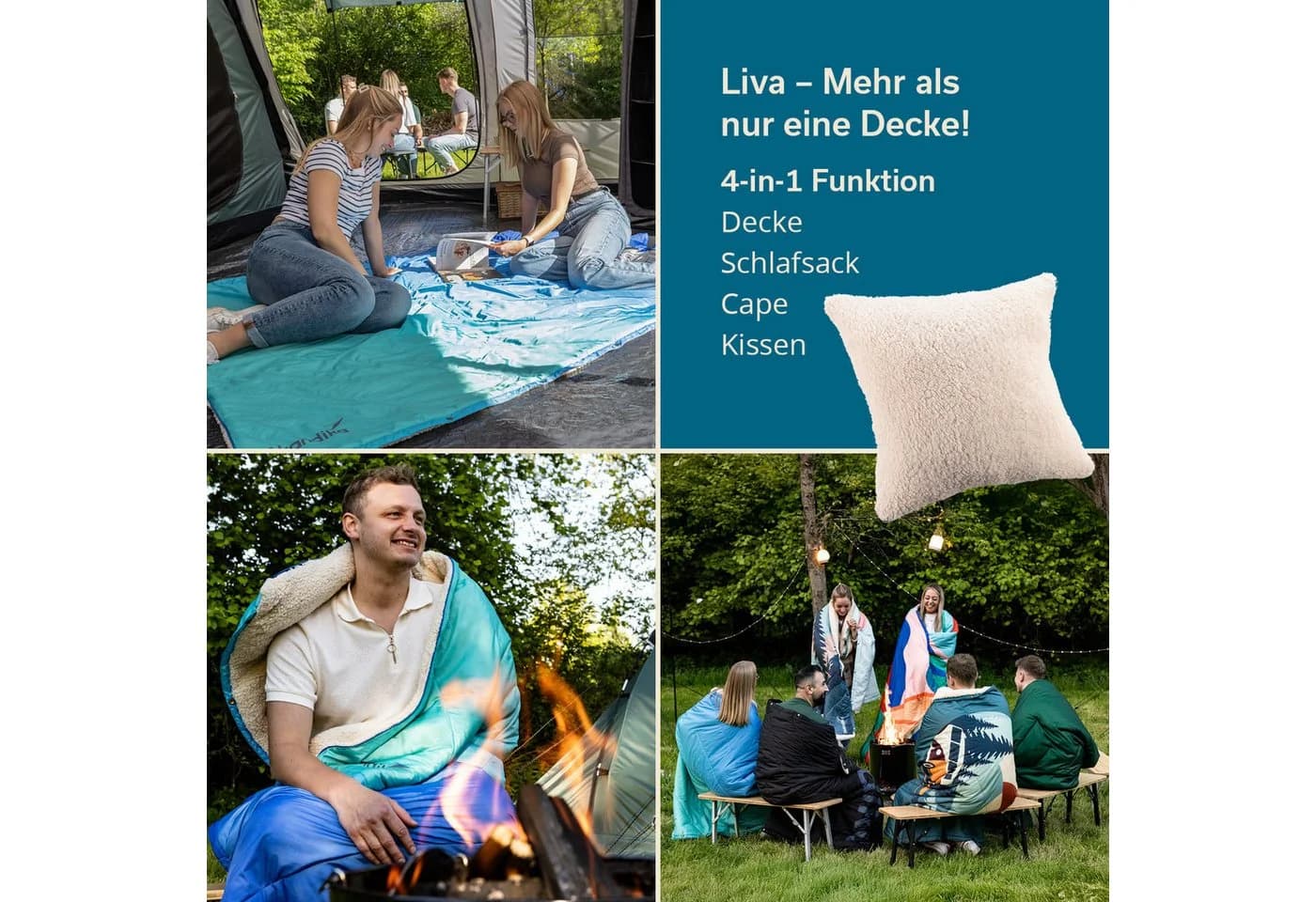 Skandika Campingdecke Liva 4-in-1 Outdoor Decke Teddyfell