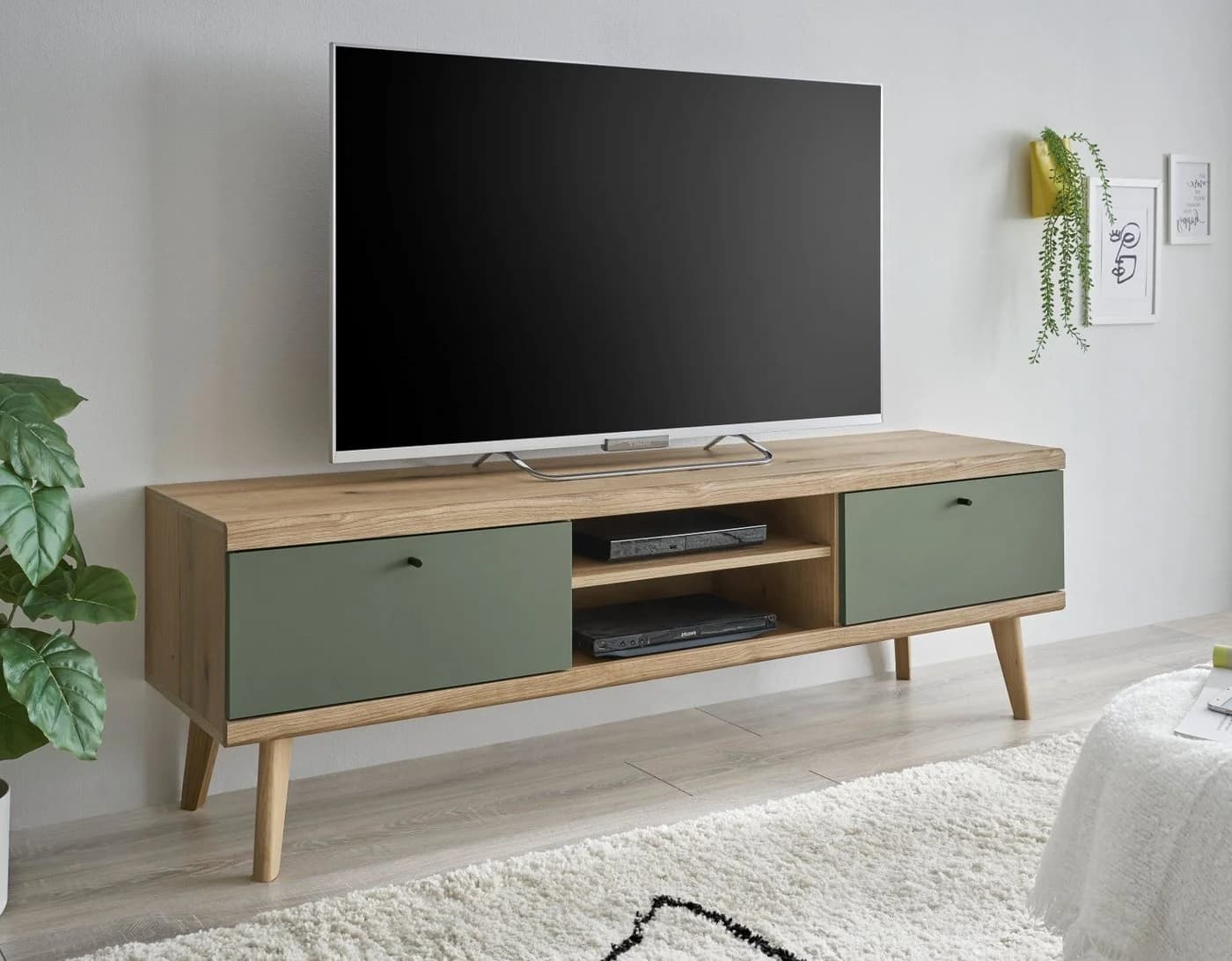 Furn.Design Lowboard Juna TV Unterschrank Salbeigrün Eiche Dekor