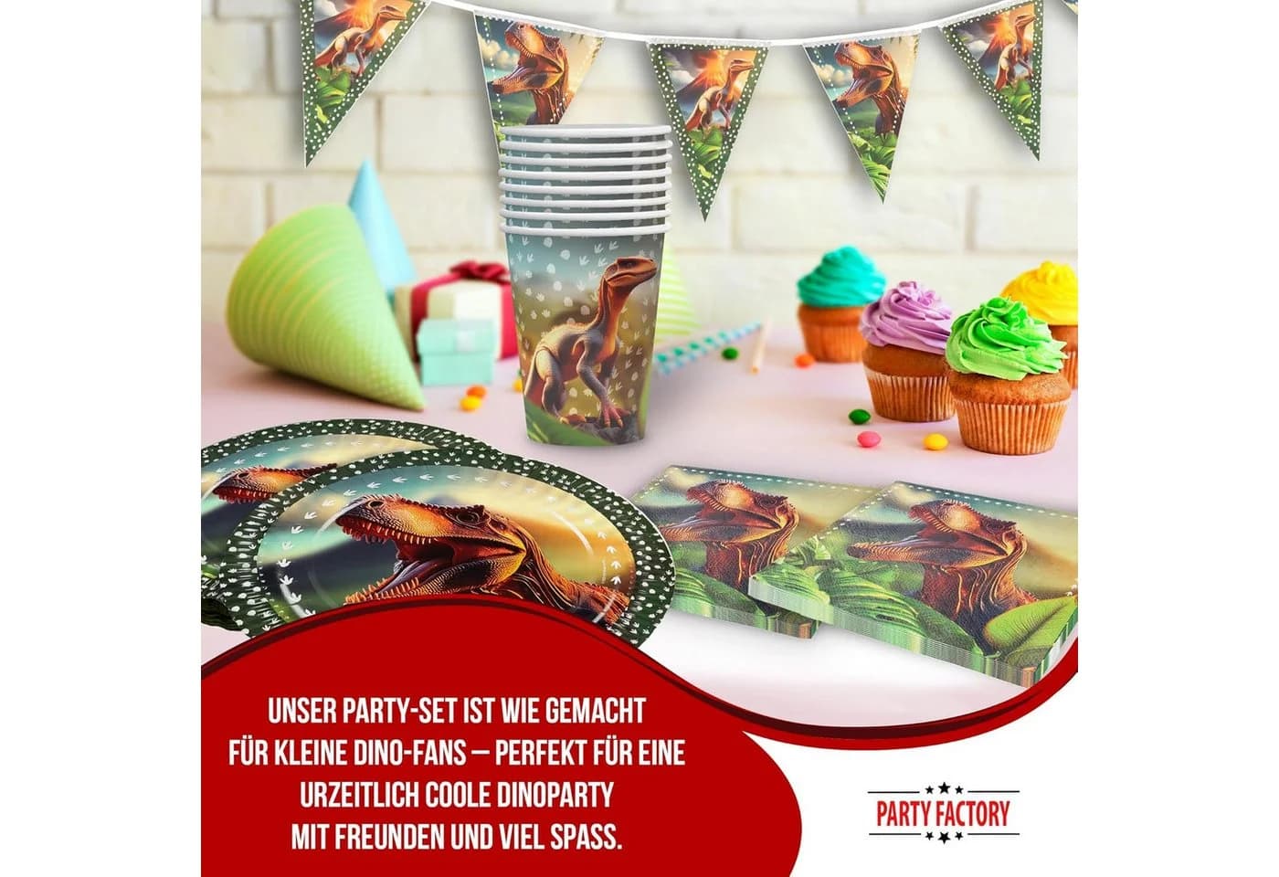 Party Factory Dino Partyset 37-tlg. Geschirr-Set für 8 Personen