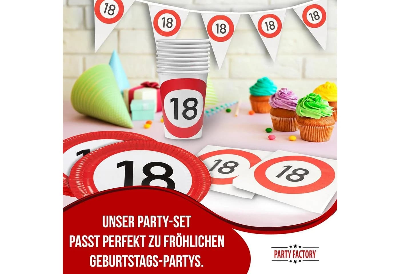 Party Factory Geschirr-Set 18. Geburtstag 37-tlg. Verkehrsschild-Design