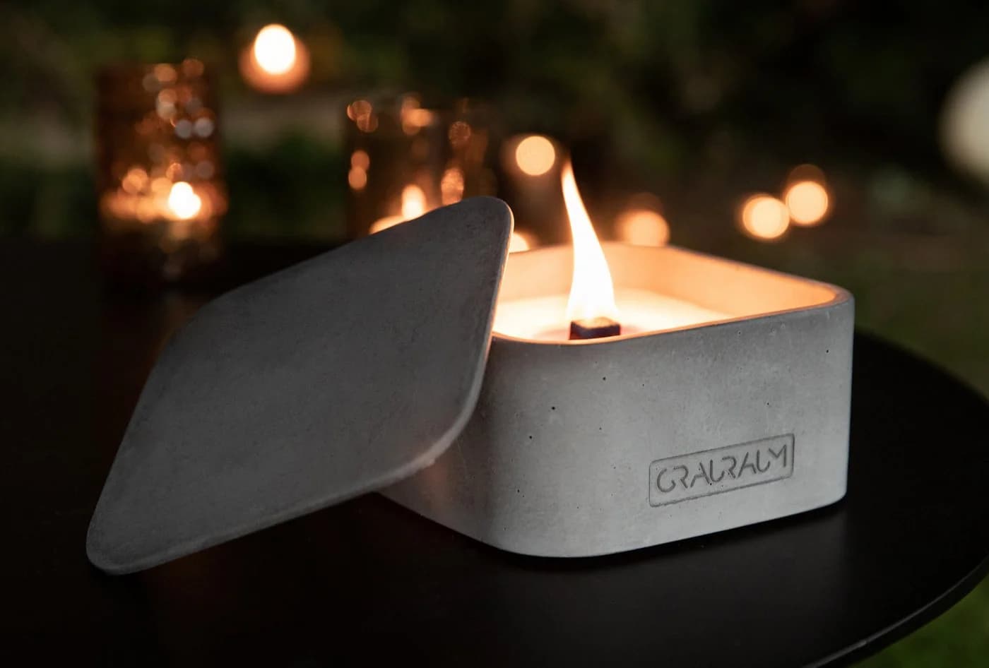 GRAURAUM Outdoorkerze Oskar Tischfeuer mit Dauerdocht