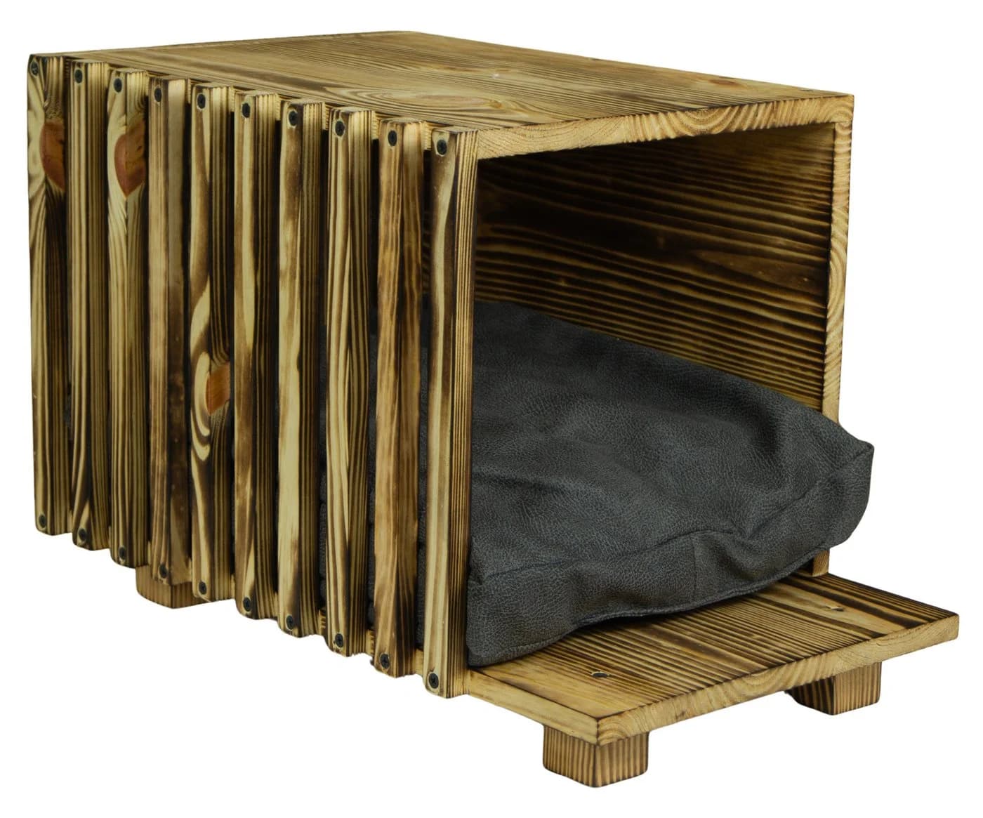 Kistenkolli Altes Land Katzenbett aus Massivholz mit Kissen Vintage