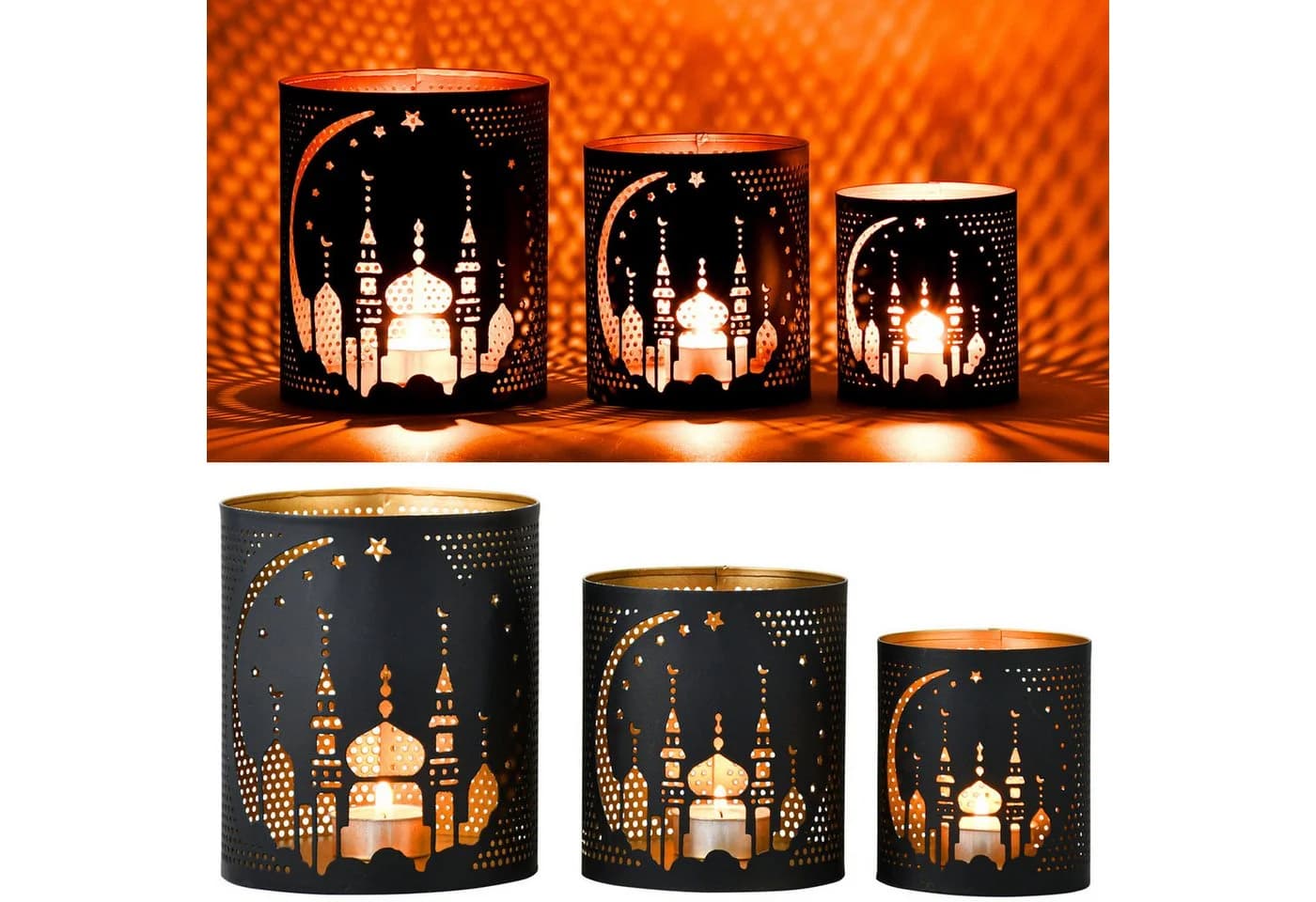 Marrakesch Orient & Mediterran Interior Teelichthalter 3er Set Muslimische Handarbeit