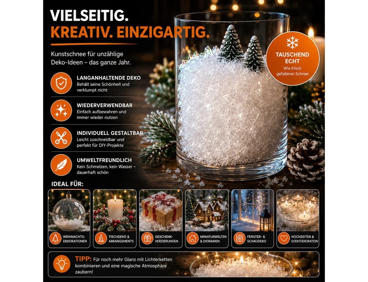 happymas Streudeko Kunstschnee ca. 1.000 ml mit Glitzereffekt